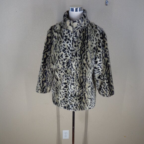 Chico's Womens Jacket Size 2 Cream Black Luxe Cheetah Print Aminal Faux Fur Coat - Picture 4 of 6